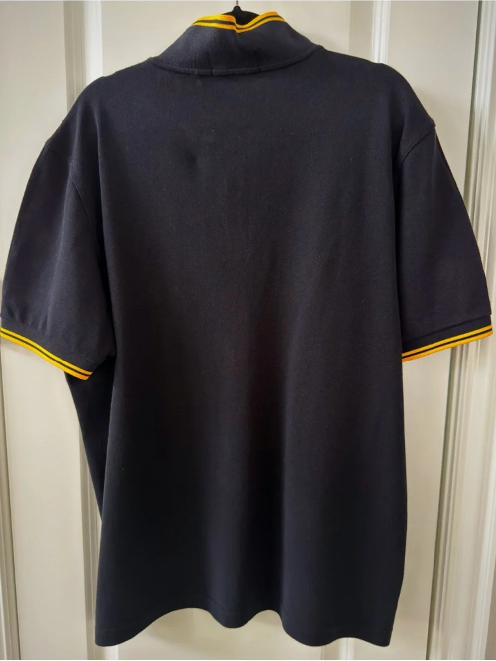 Fred Perry Black Polo with Yellow Trim and Laurel Logo Mens Polo Slim Fit Shirt - Picture 3 of 3